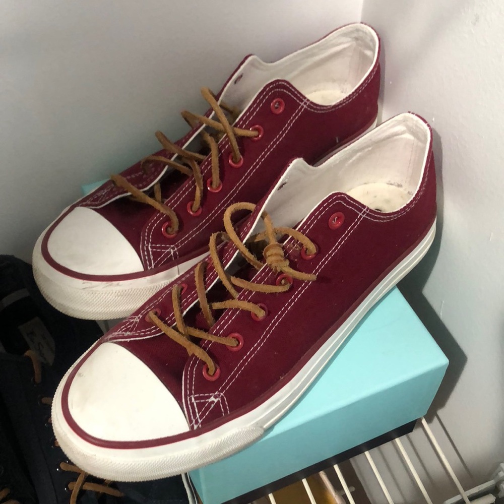 Burgundy Low-Top Sneakers with White Soles